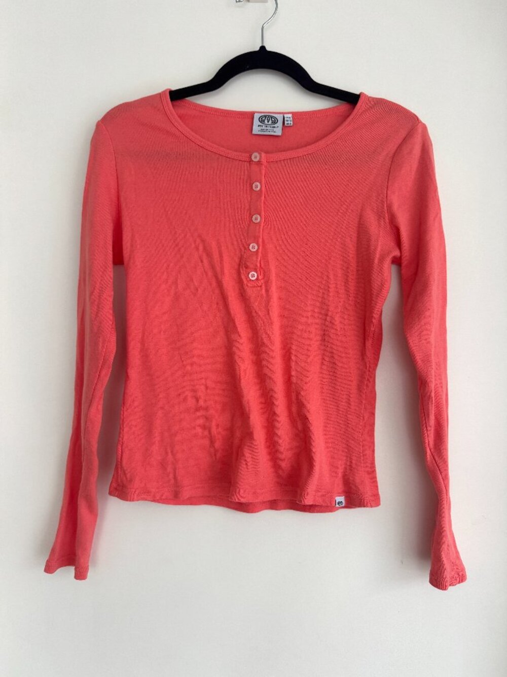 Coral Cotton Henley Long Sleeve
